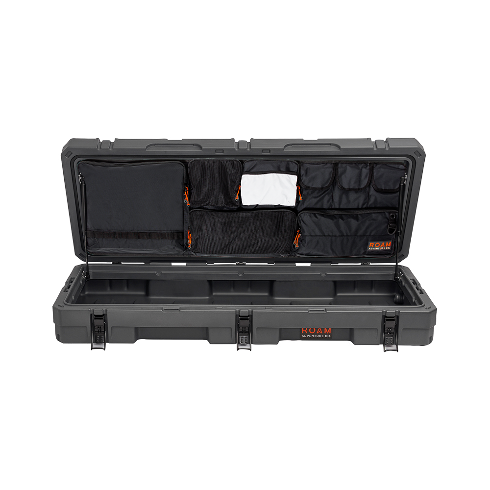 Nylon lid organizer with zippered pockets shown on a ROAM 83L Rugged Case